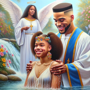 An oil painting depicting a light-skinned African-American pasto...