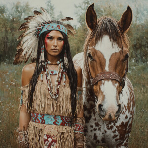 Create a hyper-realistic detailed image featuring a Native Ameri...