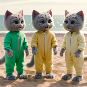 Create an image of three anthropomorphic alvin light gray kitten...