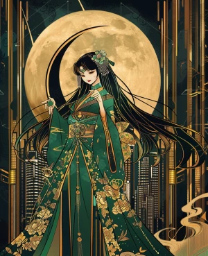 Elegant cinematic portrait of a fierce magical heroine in Art De...