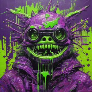 Cute giant purple and neon green piranha