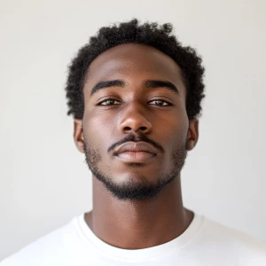 Portrait of a calm and content African American man, aged 22, wi...