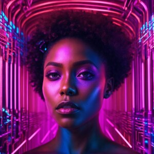 3D image fluorescent image of a beautiful African American woman...