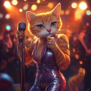 A graceful pop star cat inspired by Taylor Swift, with soft gold...