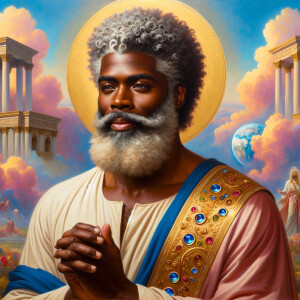 Oil painting of an African-American man resembling Jesus Christ,...