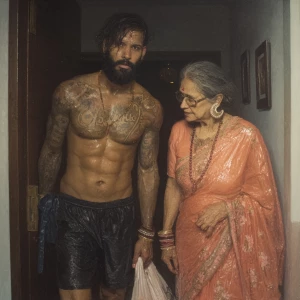 Hyperrealism painting ,a new delhi muscular beefy bearded tattoe...