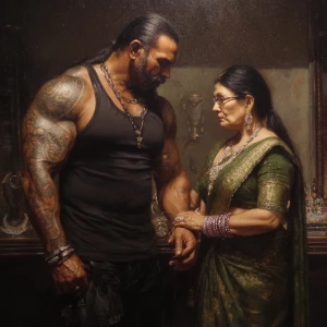 Hyperrealism photo painting.a muscular beefy tattoed gujarati sw...