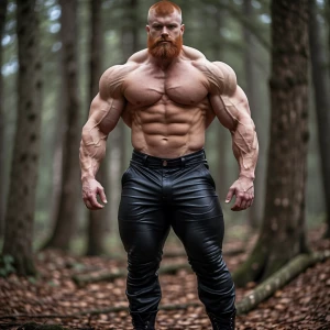 Bodybuilder ginger hair beard crew cut with a fade wearing black...