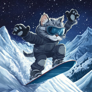 The image depicts an anthropomorphic cat character wearing goggl...