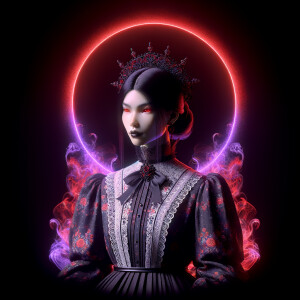 A woman named lilith wearing elegant gothic lolita dress  sitting on the thrones, red purple aura, smirk evil, 3D, humanlike