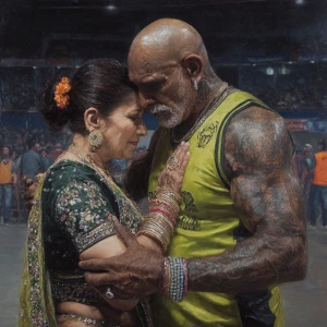 Hyperrealism oil painting.big guajarat stadium with people enjoy...