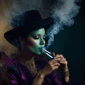 A acrylic paint portrait of a lady smoking a fancy cigarette, in...