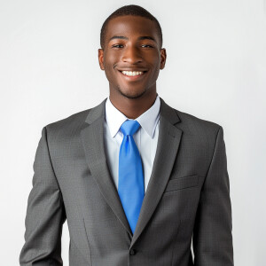 A man wearing a suit.
The Suit Color is gray
The Tie Color is...