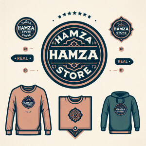 Create a realistic logo with the text "HAMZA STORE" and a pictur...