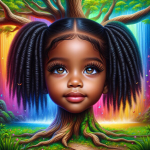 Create a hyper-realistic 3-D oil painting of a tree with a fulle...