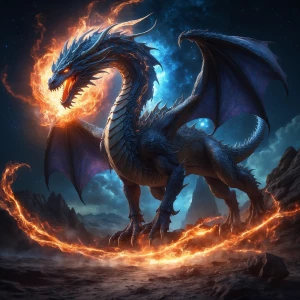 Dramatic digital painting. A celestial dragon bursts forth from...