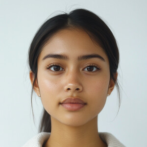 A 21-year-old Filipina woman with a clean, makeup-free face, exu...