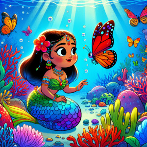a mermaid is meeting a butterfly