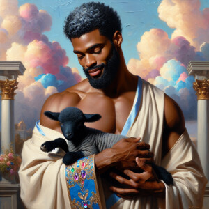 Oil painting of an African-American man resembling Jesus Christ,...