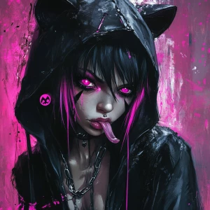 A MySpace-era inspired goth girl wearing a black and magenta Car...