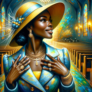 A spiritually enriching illustration portrays an African America...