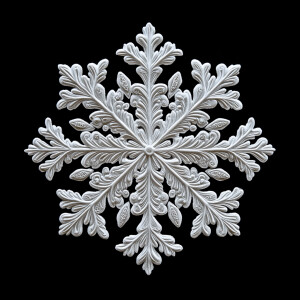 Design a symmetrical white snowflake with detailed and bold patt...