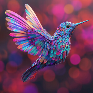 Create a 3D rendering that features an array of a vibrantly-colo...