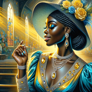 A spiritually enriching illustration portrays an African America...