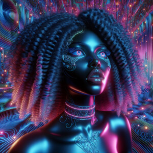3D image fluorescent image of a beautiful African American woman...