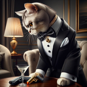 Cat dresses as James Bond