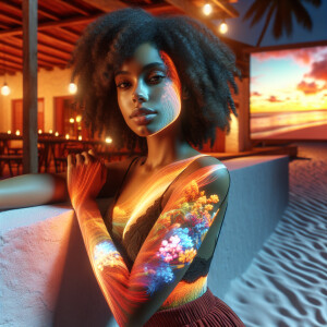 3-D image of a beautiful LIGHT SKIN, African-American woman she...