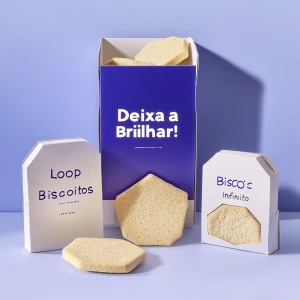 Imagem de um pacote de biscoitos moderna e futurista, nas cores...