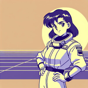 1990s anime screencap, girl a plugsuit, standing with hands on h...