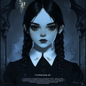 *"A brooding teenage girl with pale skin and piercing dark eyes,...