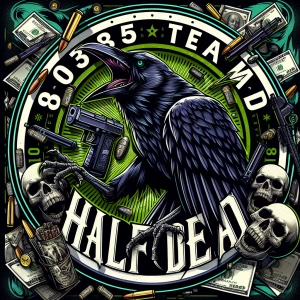 Create   a professional,  horror-themed circular brand logo feat...