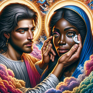 Ensure that the image distinctly represents both Jesus Christ an...