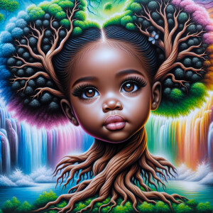 Create a hyper-realistic 3-D oil painting of a tree with a fulle...