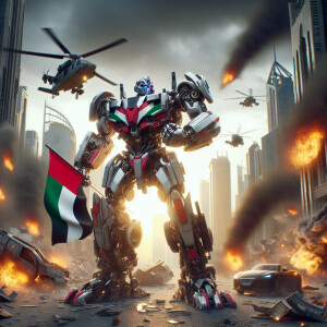 United Arab Emirates as a transformer character, national emblem...