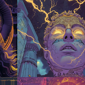 ethereal vector portrait, Athena emerges from a swirling spiral...