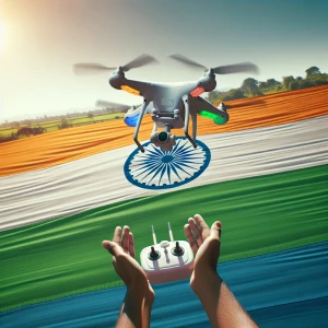 drone training with indian national flag behind