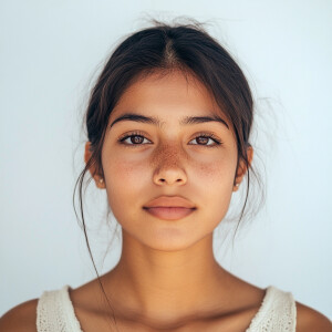Portrait of a 19-year-old Venezuelan-Californian woman with a cl...