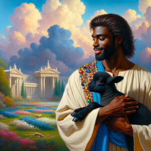 Oil painting of an African-American man resembling Jesus Christ,...