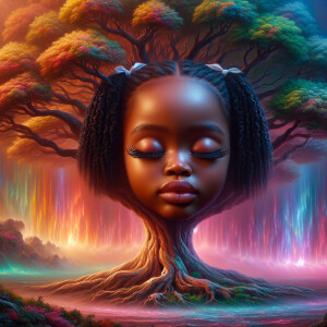 Create a hyper-realistic 3-D oil painting of a tree with a fulle...