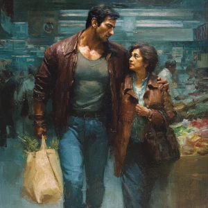 Realism art.a  indian criminal sweaty muscular beefy man ,walkin...