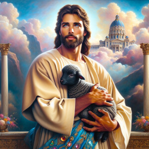 Oil painting of an African-American man resembling Jesus Christ,...