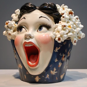 Snow white popcorn bucket just her head with her mouth wide open