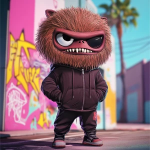 Stylized character portrait of a mischievous designer toy creat...