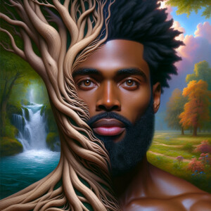 A hyper-realistic 3-D oil painting depicting a tree integrated w...