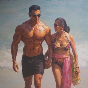 hyperrealistic painting photo.a muscular sweaty villain man, wal...