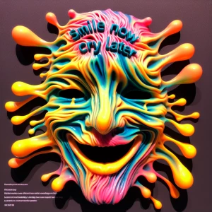 Bizarre  gelatinous smile now cry later mask, electrifying